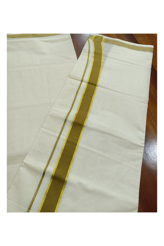 Off White Kerala Double Mundu with Kasavu and Olive Green Kara (South Indian Dhoti)