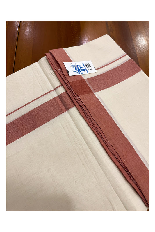 Southloom Premium Unakkupaavu Handloom Mundu with Brick Red Border (South Indian Dhoti)