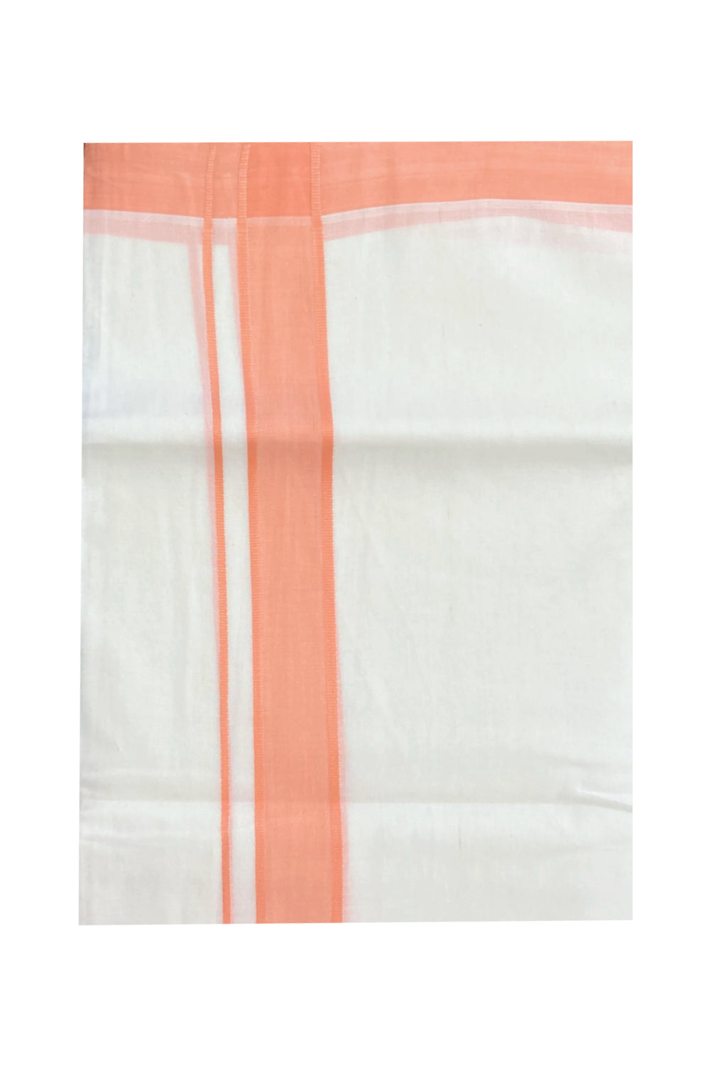 Pure White Cotton Double Mundu with Orange Border (South Indian Dhoti)