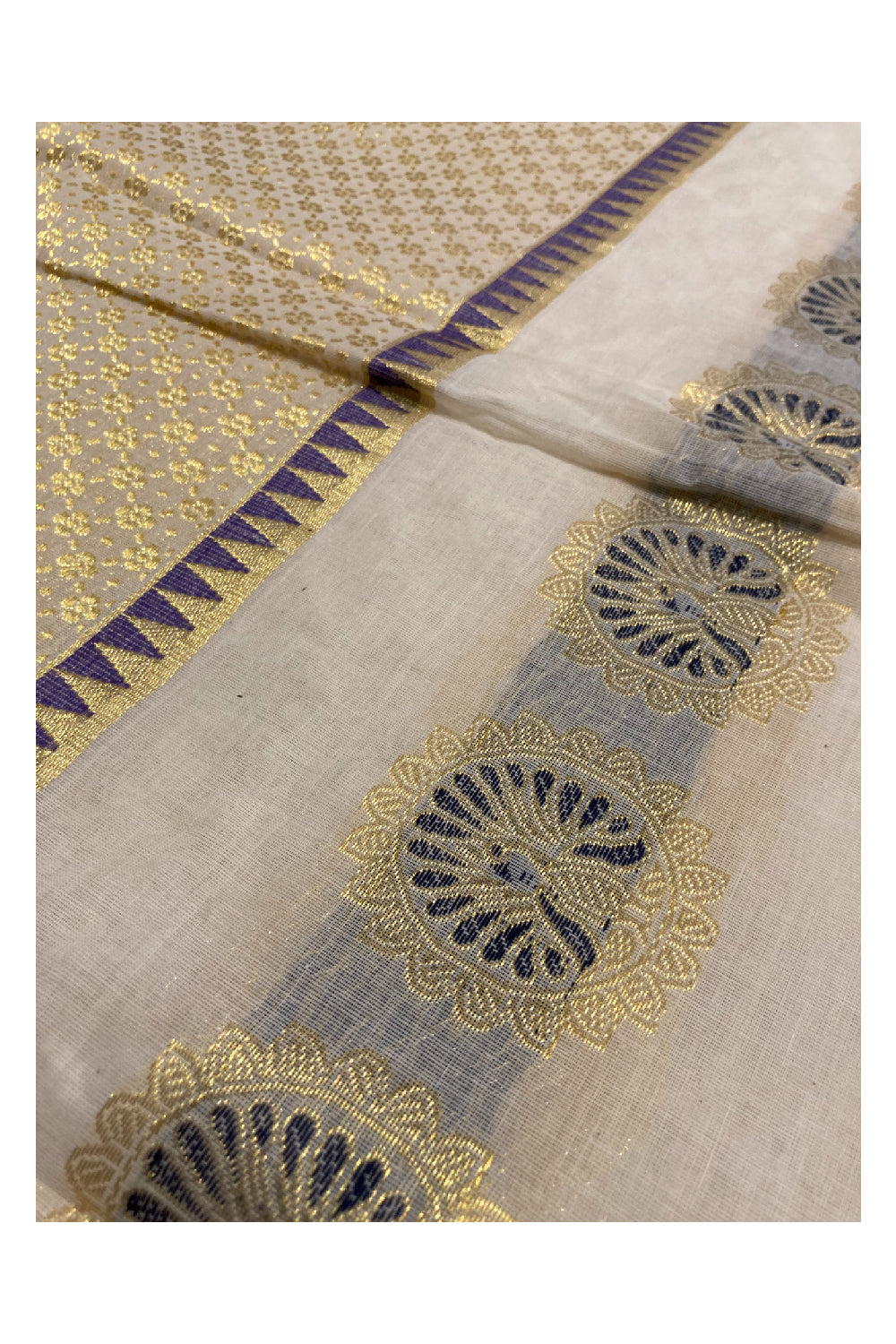 Southloom Balaramapuram Handloom Kasavu Wedding Saree with Motifs