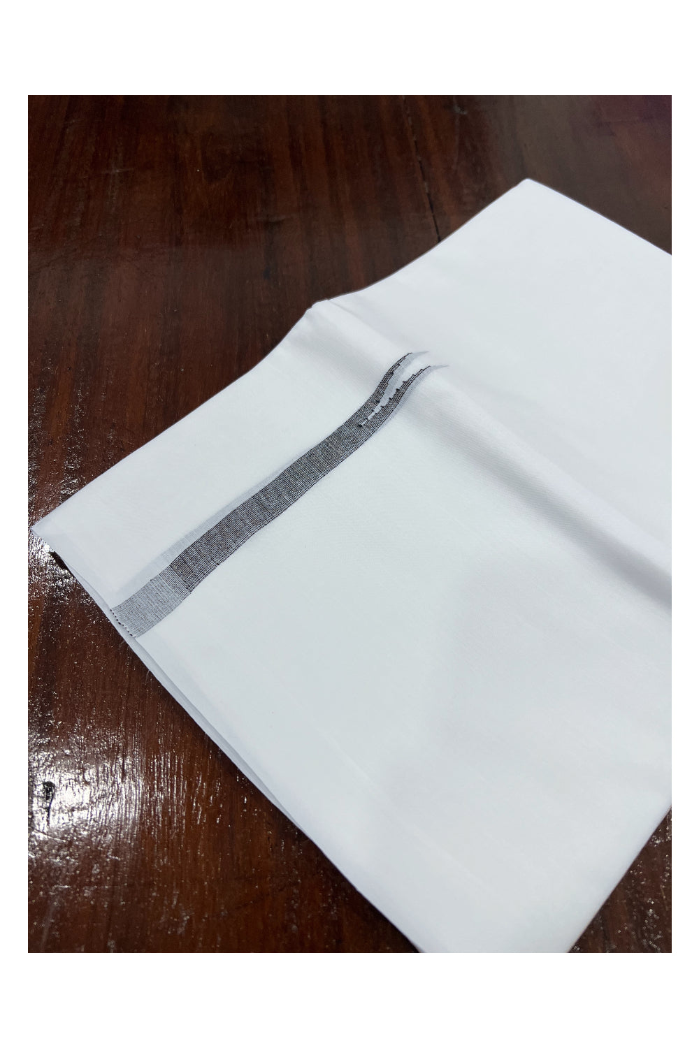 Pure White Cotton Double Borderless Mundu with Black Chutti Design on Bottom (South Indian Kerala Dhoti)