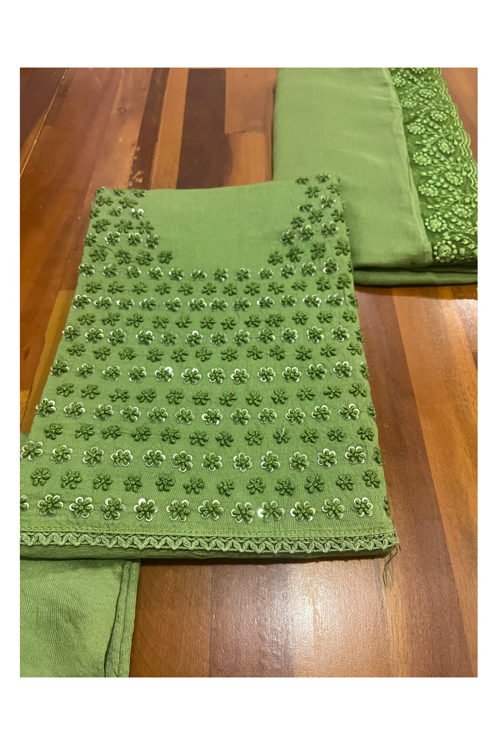 Southloom™ Cotton Churidar Salwar Suit Material in Green Thread Works in Yoke