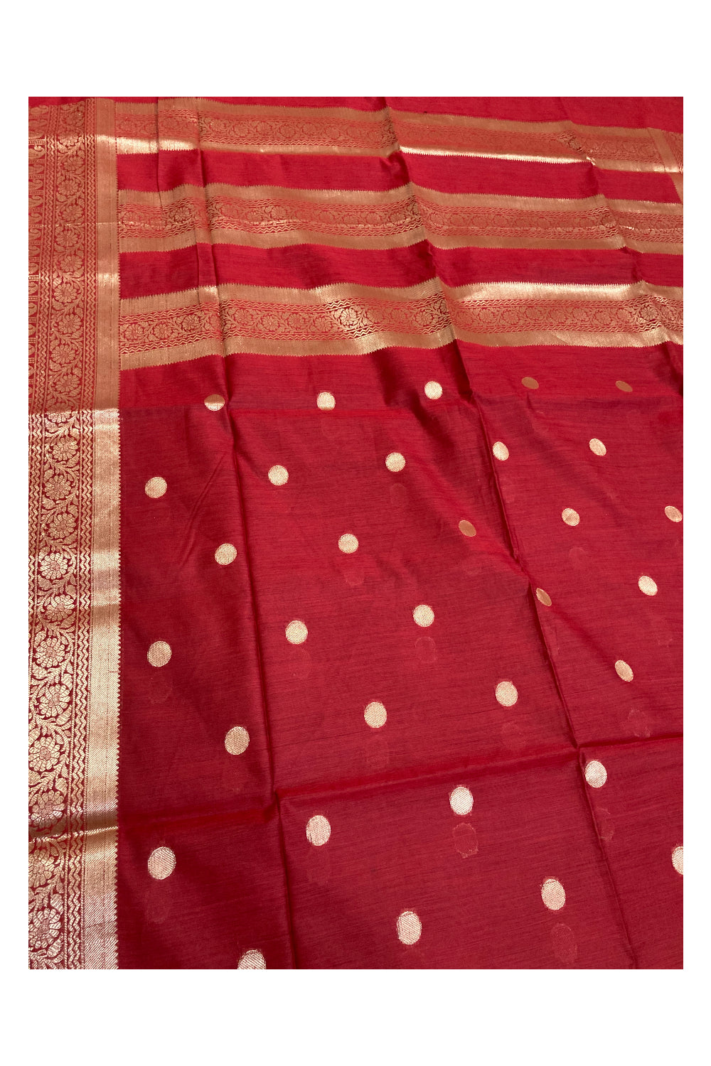 Southloom Red Cotton Designer Saree with Kasavu Woven Works