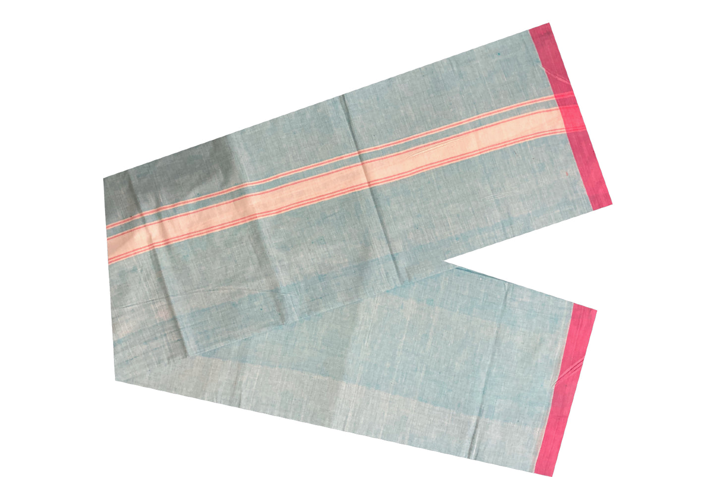 Southloom Premium Handloom Light Blue Solid Single Mundu (Lungi) with White Border