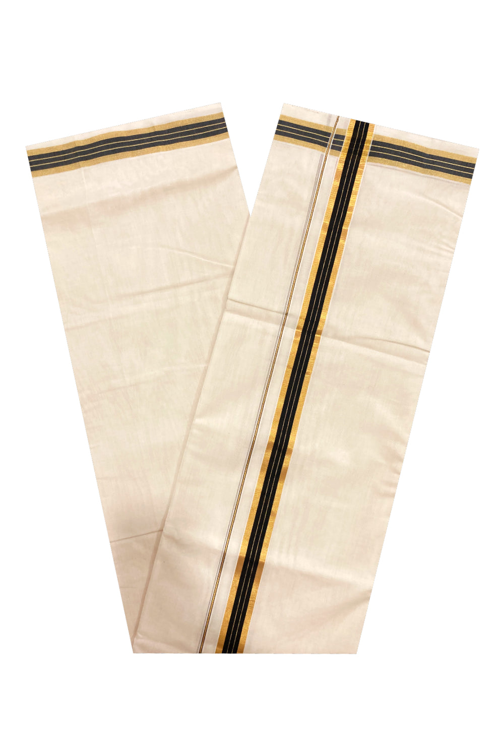 Southloom Premium Handloom Cotton Off White Mundu with Black and Kasavu Line Border (South Indian Dhoti)