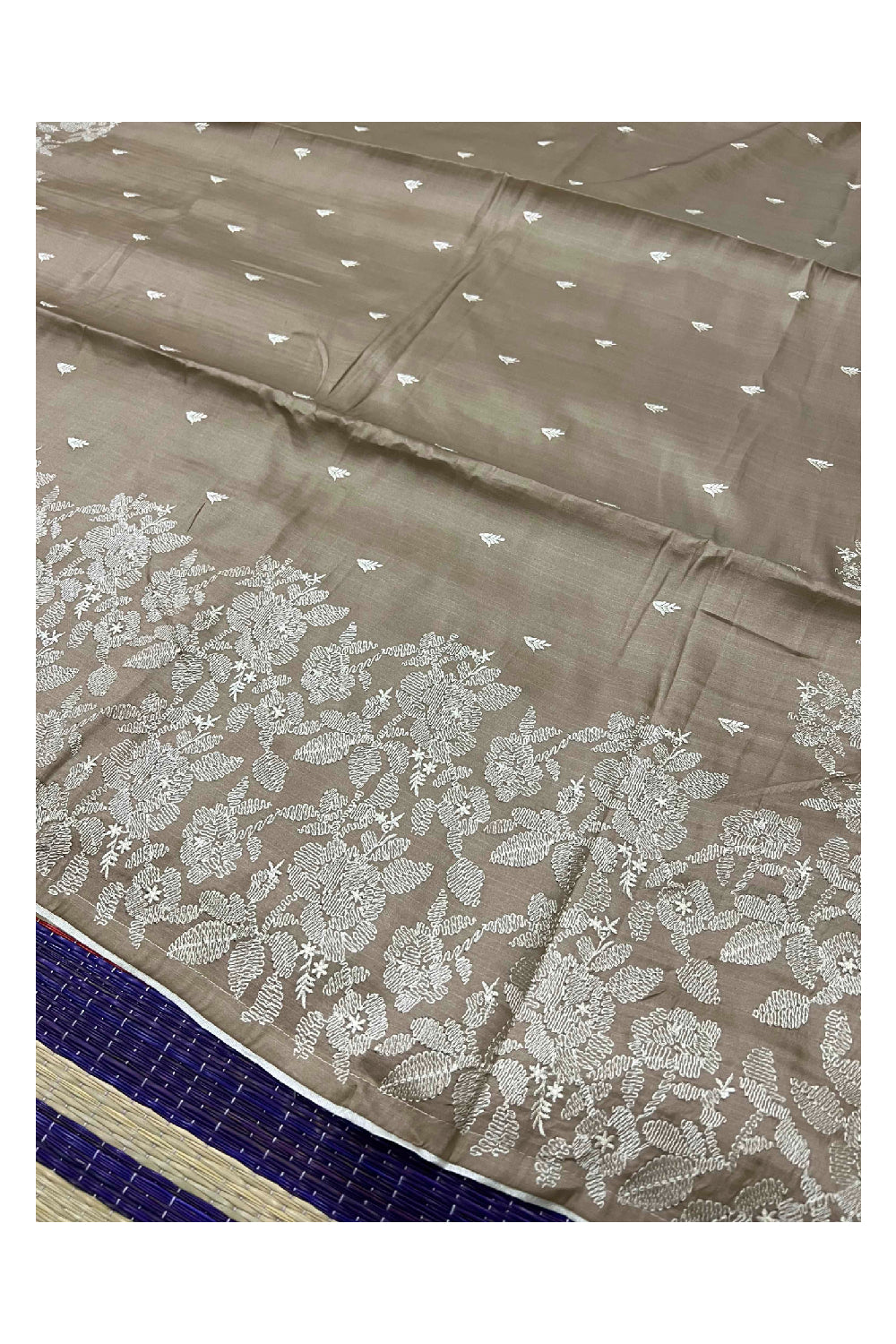 Southloom Beige Semi Silk Designer Thread Work Saree with Butta Works