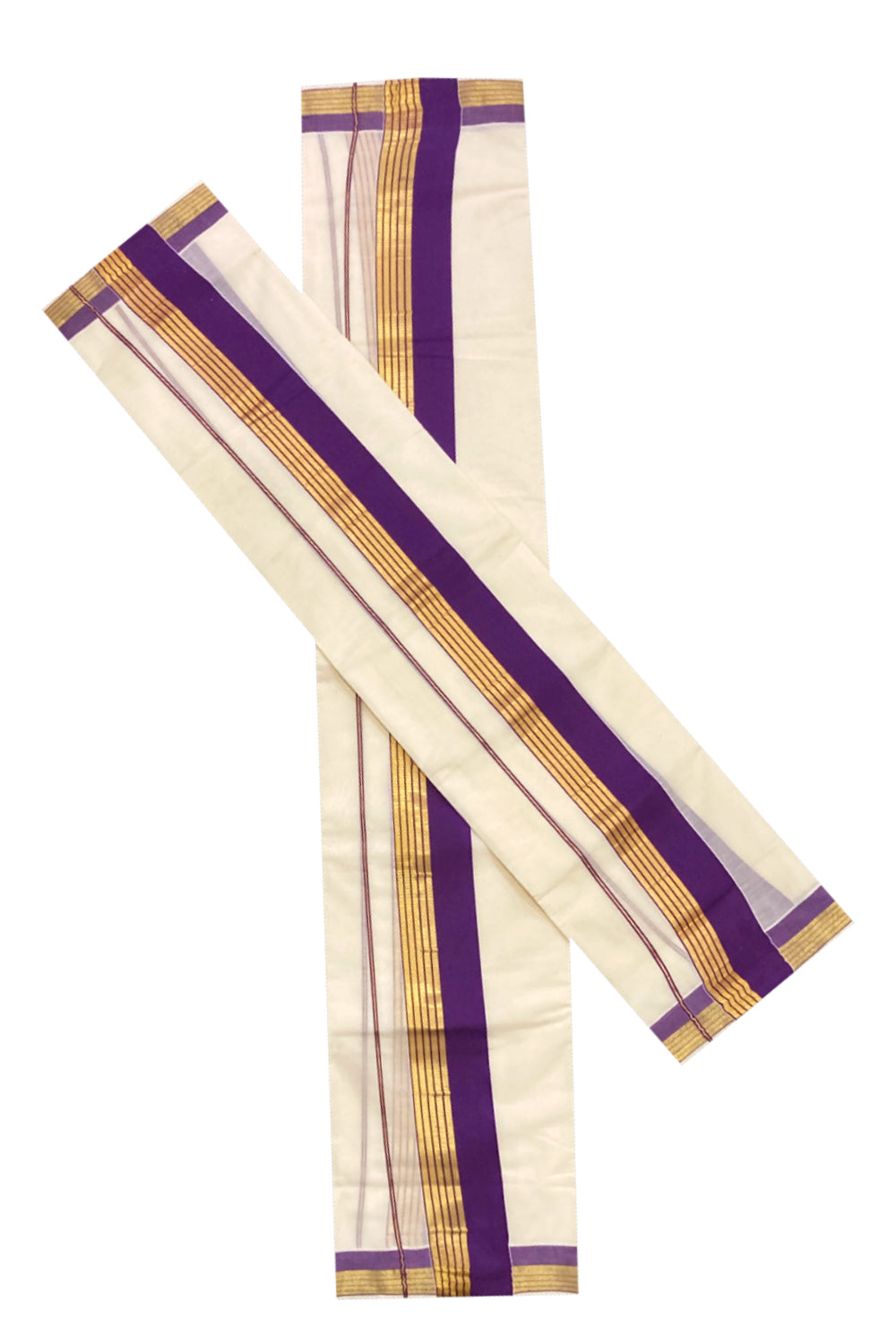 Mundum Neriyathum Double (Set Mundu) with Violet and Kasavu Border