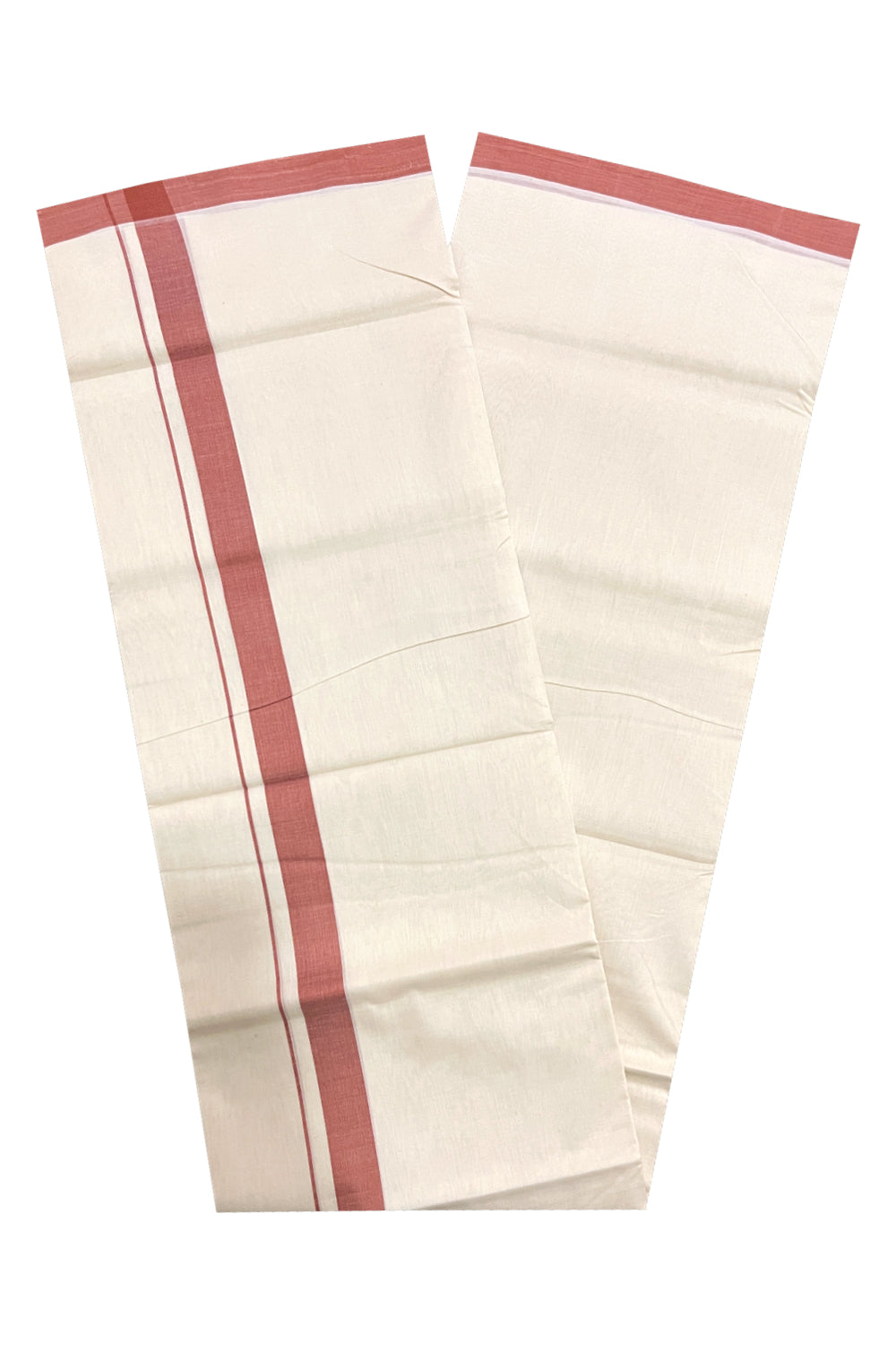 Southloom Premium Unakkupaavu Handloom Mundu with Brick Red Border (South Indian Dhoti)