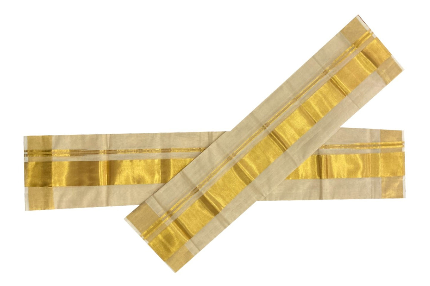 Southloom Premium Handloom Tissue Kasavu Set Mundu with 3 inch Border 2.70 Mtrs