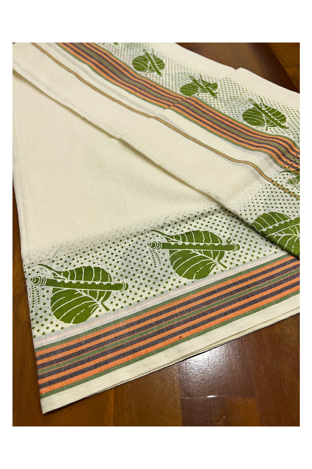 Southloom Onam 2022 Mulloth Soft Cotton Set Mundu with Green Kara and Block Print