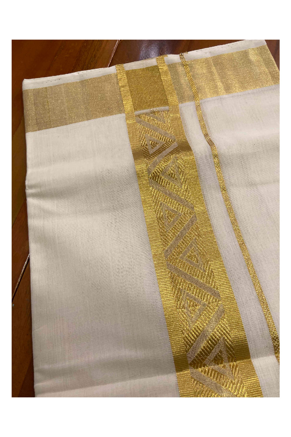 Southloom Handloom Premium Kasavu Dhoti with Woven Design Border