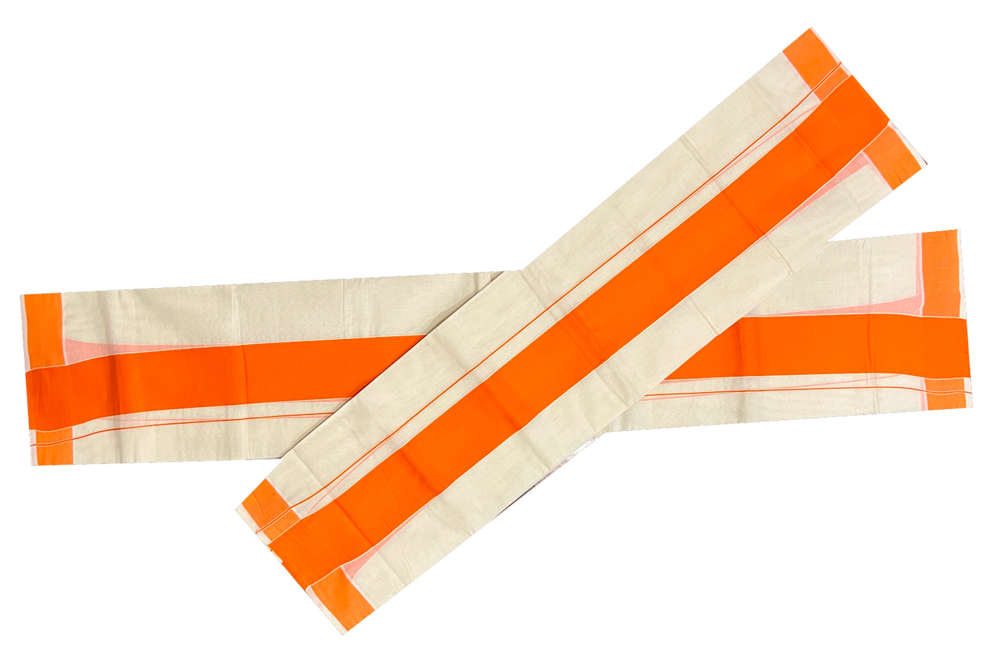 Kerala Cotton Mundum Neriyathum Single (Set Mundu) with Orange Border