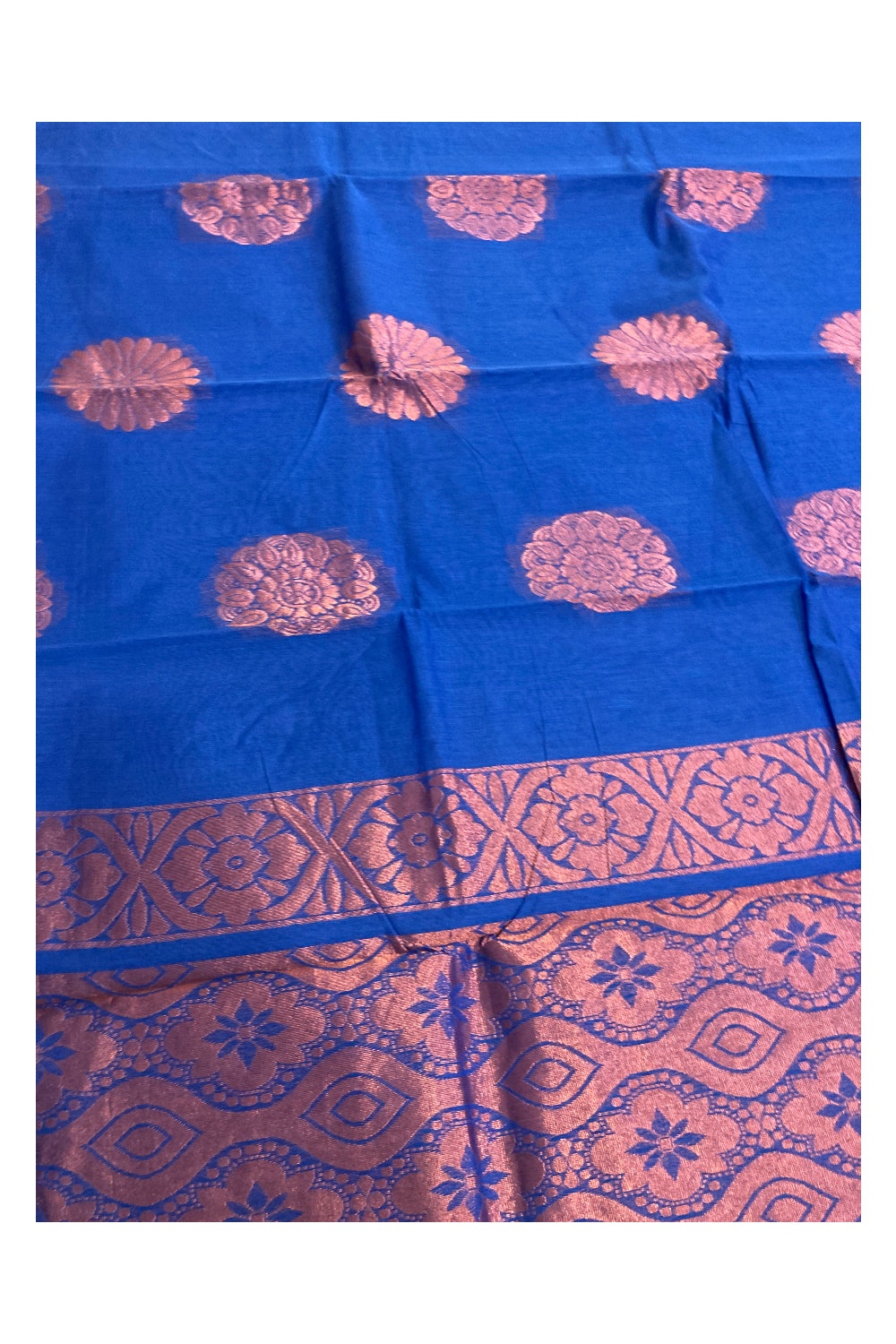 Southloom Cotton Silk Borderless Blue Designer Saree with Zari Motifs