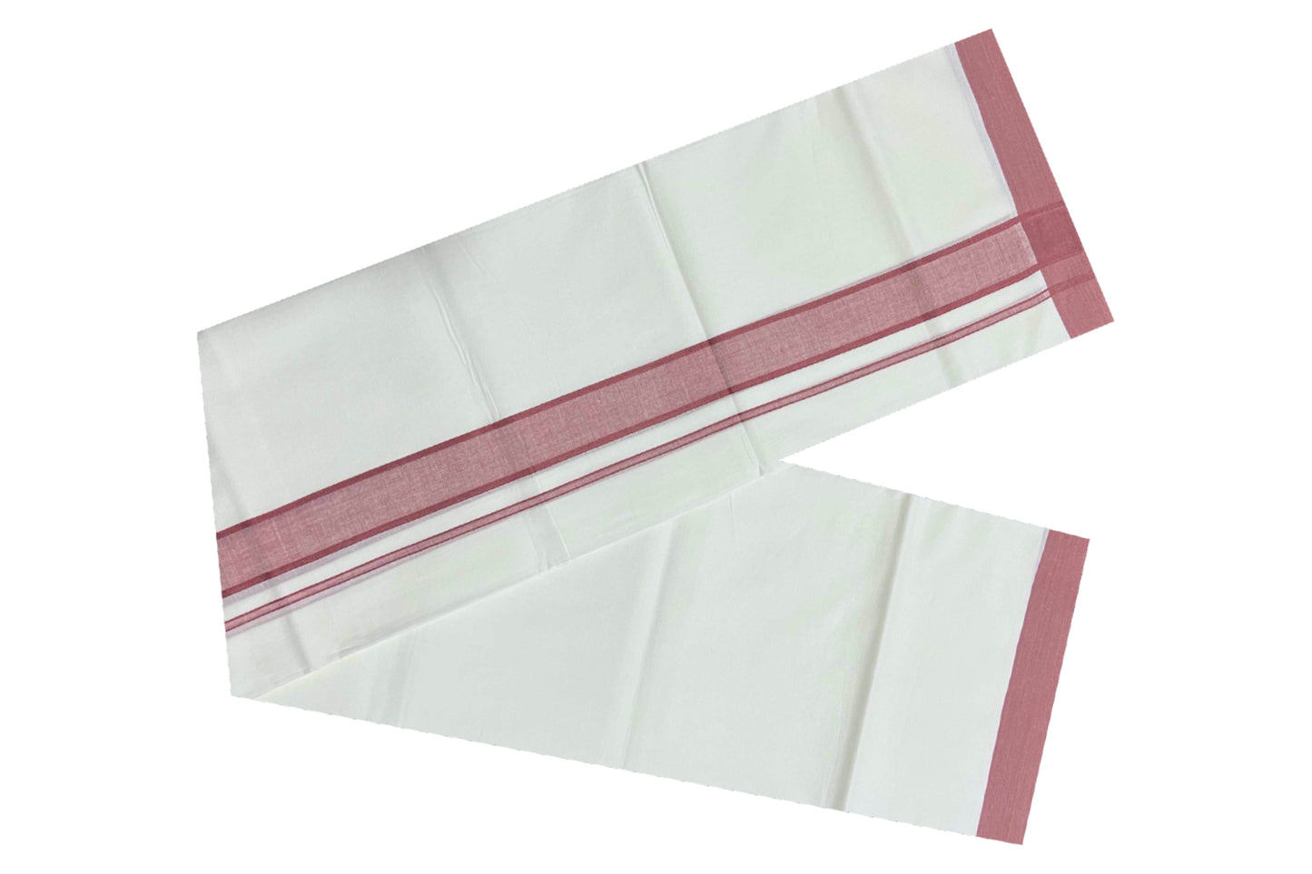 Pure White Cotton Mundu with Brick Red Kara (South Indian Dhoti)