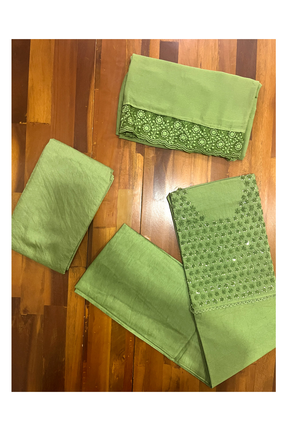 Southloom™ Cotton Churidar Salwar Suit Material in Green Thread Works in Yoke