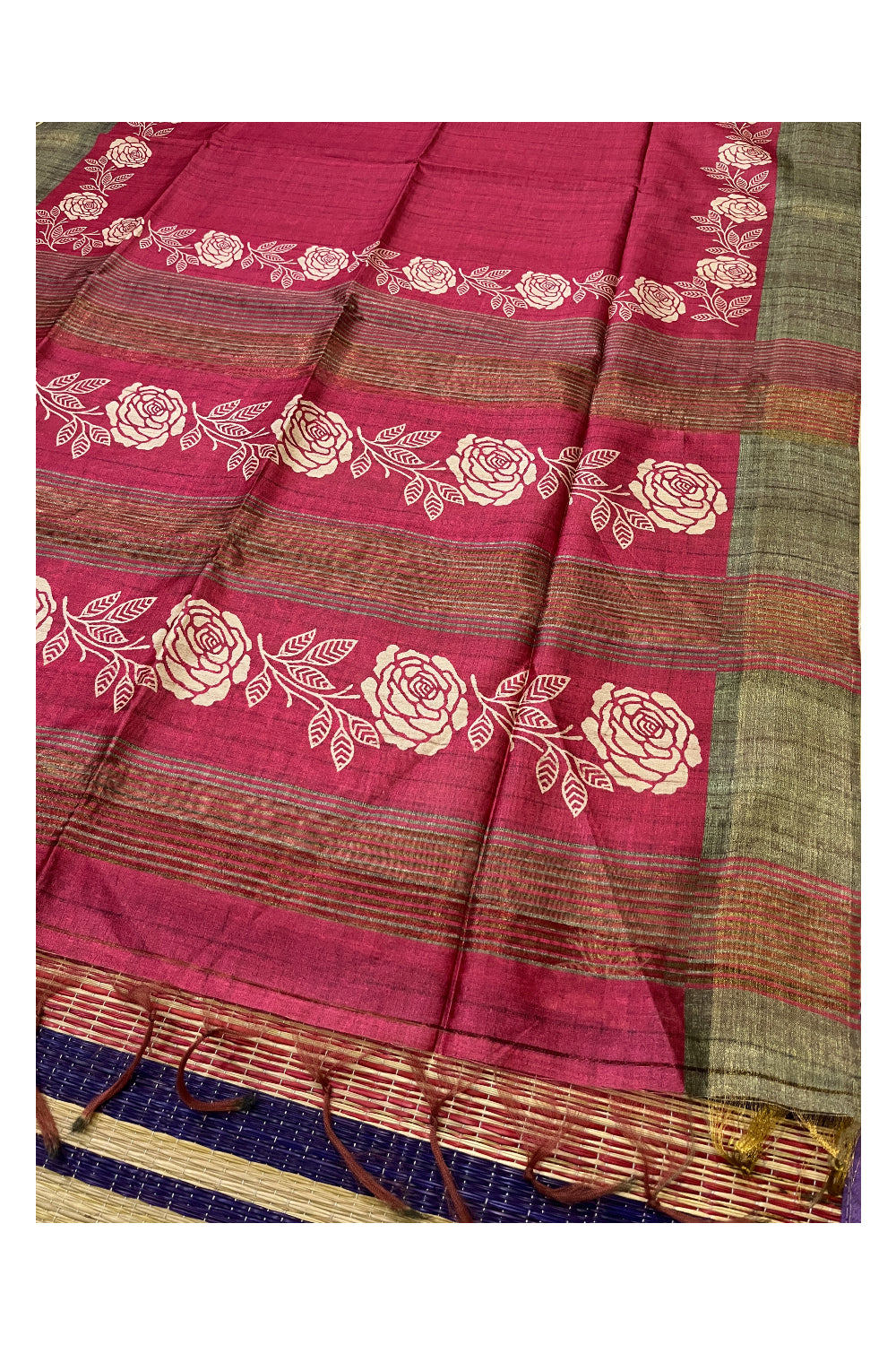 Southloom Semi Tussar Pink Floral Printed Designer Saree