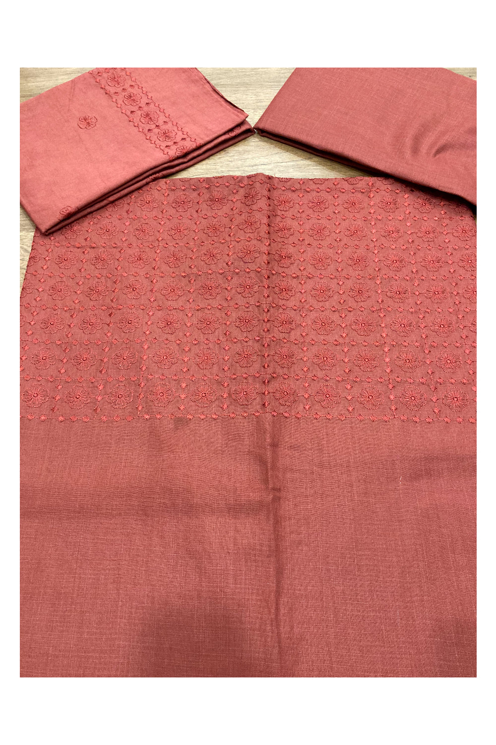 Southloom™ Cotton Churidar Salwar Suit Material in Dark Orange with Thread Work in Yoke Portion