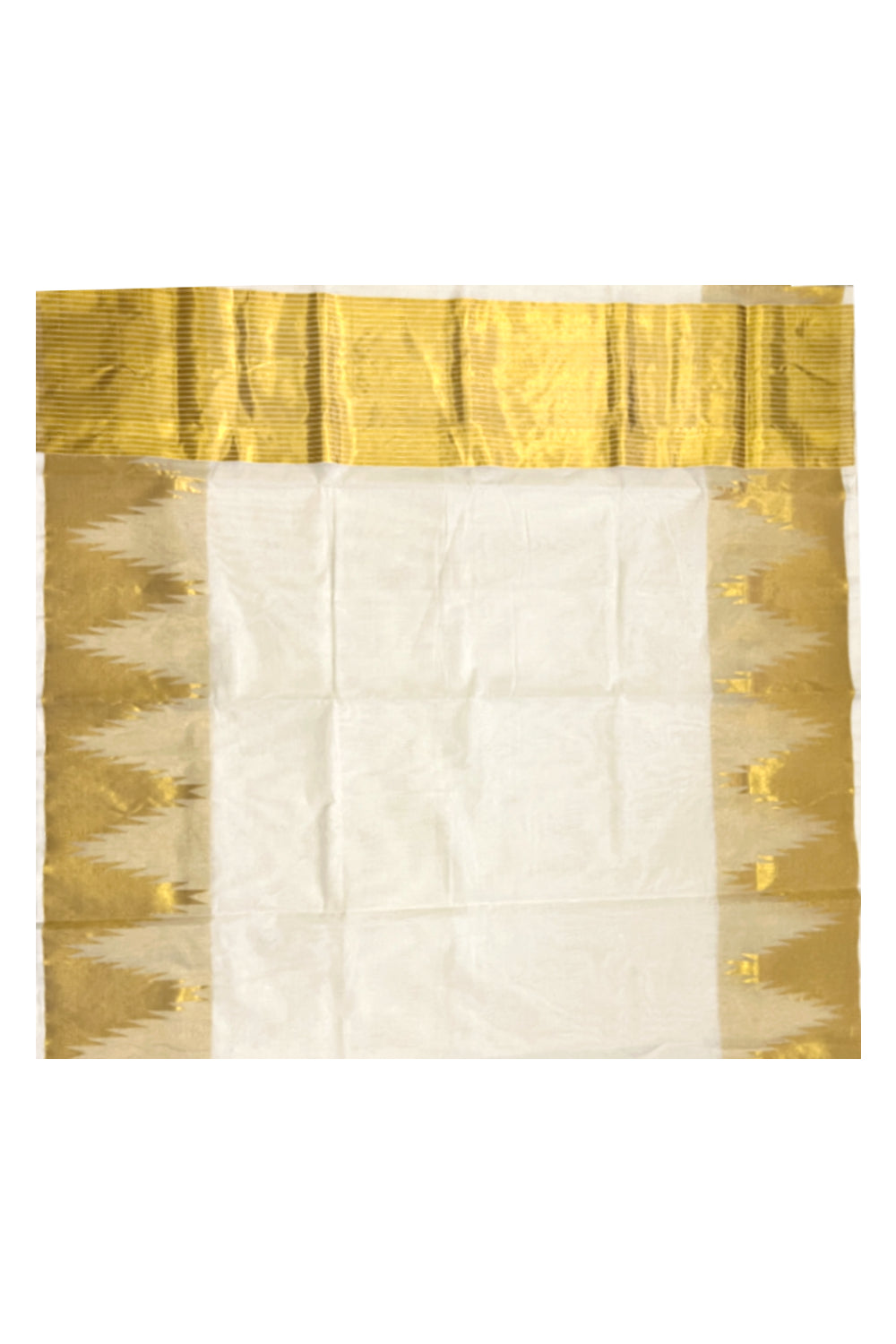 Southloom™ Original Handloom Kasavu Cotton Saree with Unique Temple Design Border