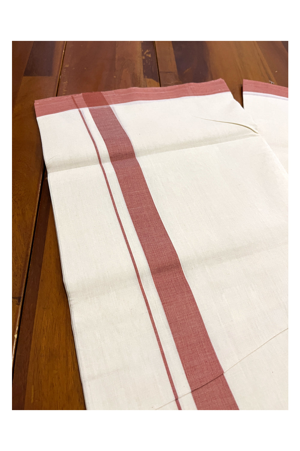 Southloom Premium Unakkupaavu Handloom Mundu with Brick Red Border (South Indian Dhoti)