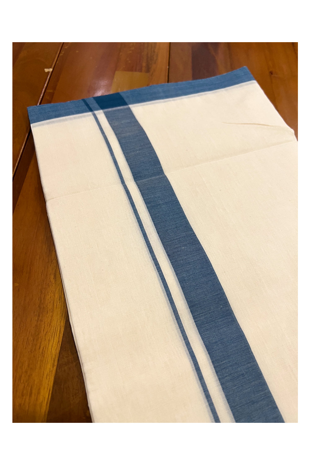 Southloom Super Premium Unakkupaavu Handloom Double Mundu with Blue Border