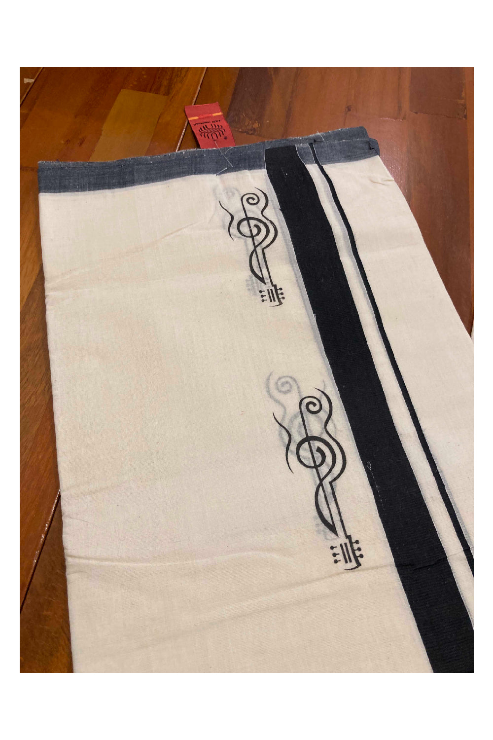 Southloom Balaramapuram Handloom Mundu with Black Block Printed Border