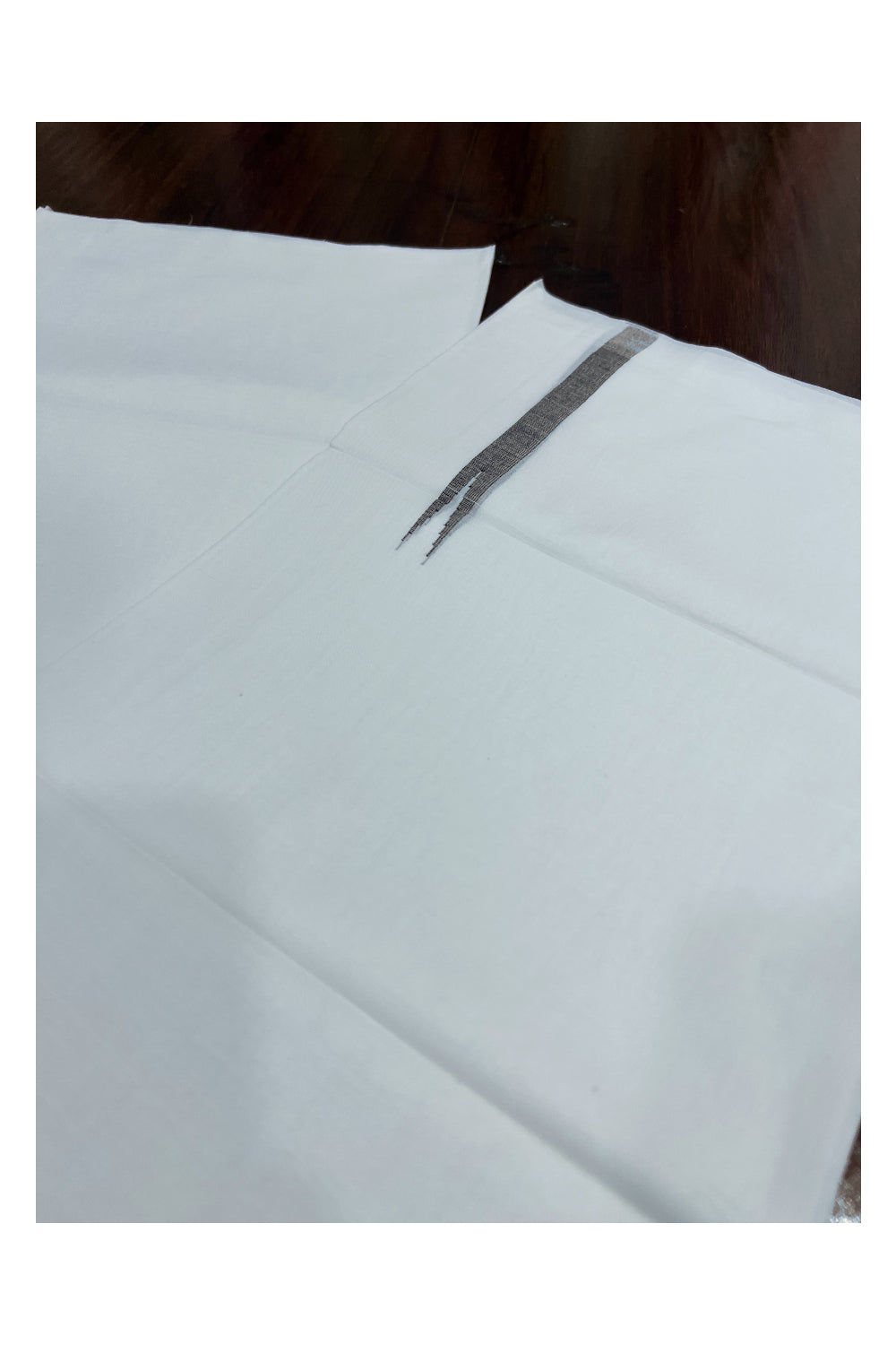 Pure White Cotton Double Borderless Mundu with Black Chutti Design on Bottom (South Indian Kerala Dhoti)