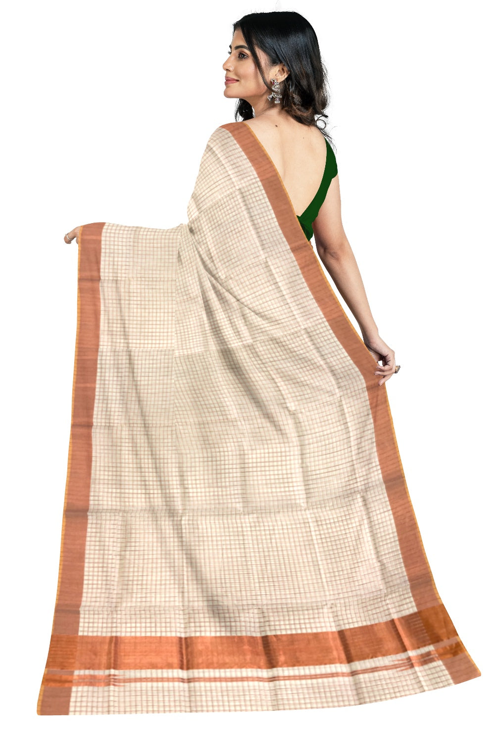 Southloom™ Handloom Kerala Premium Saree with Copper Kasavu Check Design Body