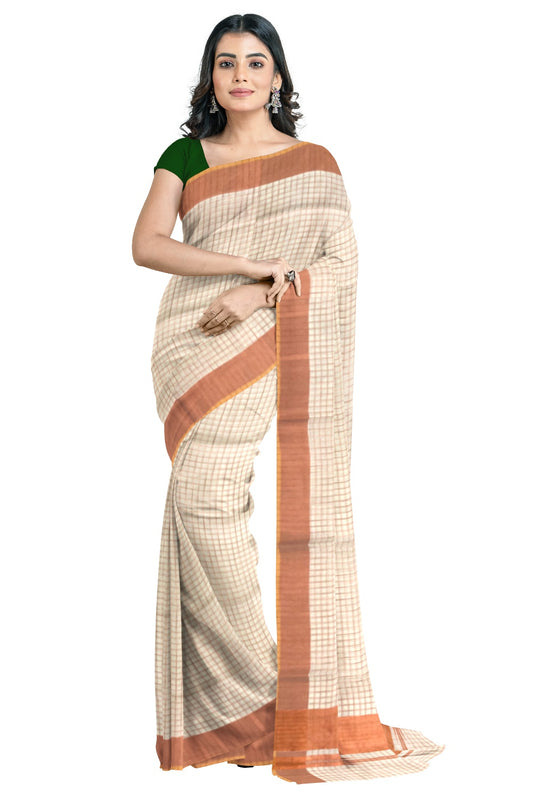 Southloom™ Handloom Kerala Premium Saree with Copper Kasavu Check Design Body