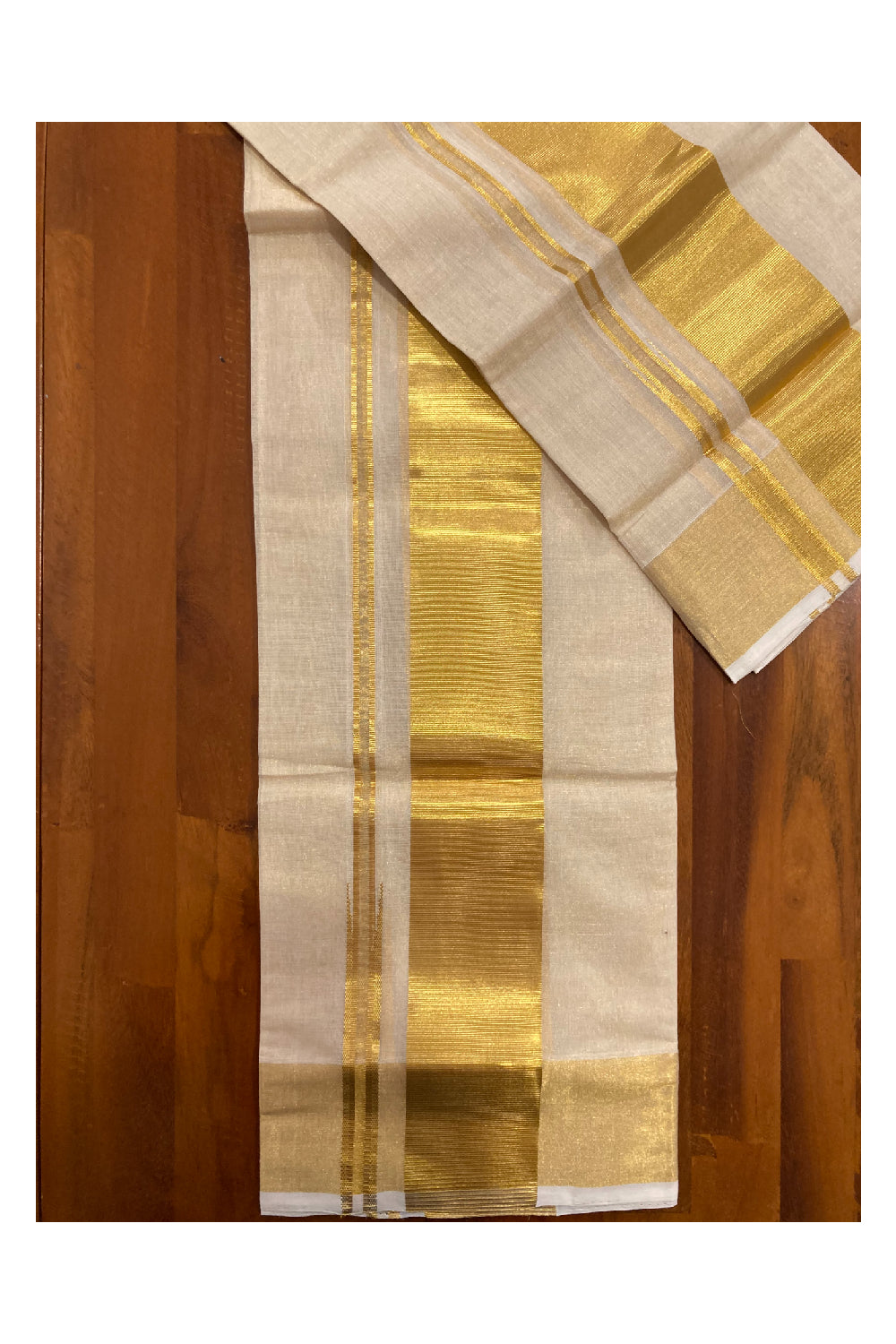 Southloom Premium Handloom Tissue Kasavu Set Mundu with 3 inch Border 2.70 Mtrs