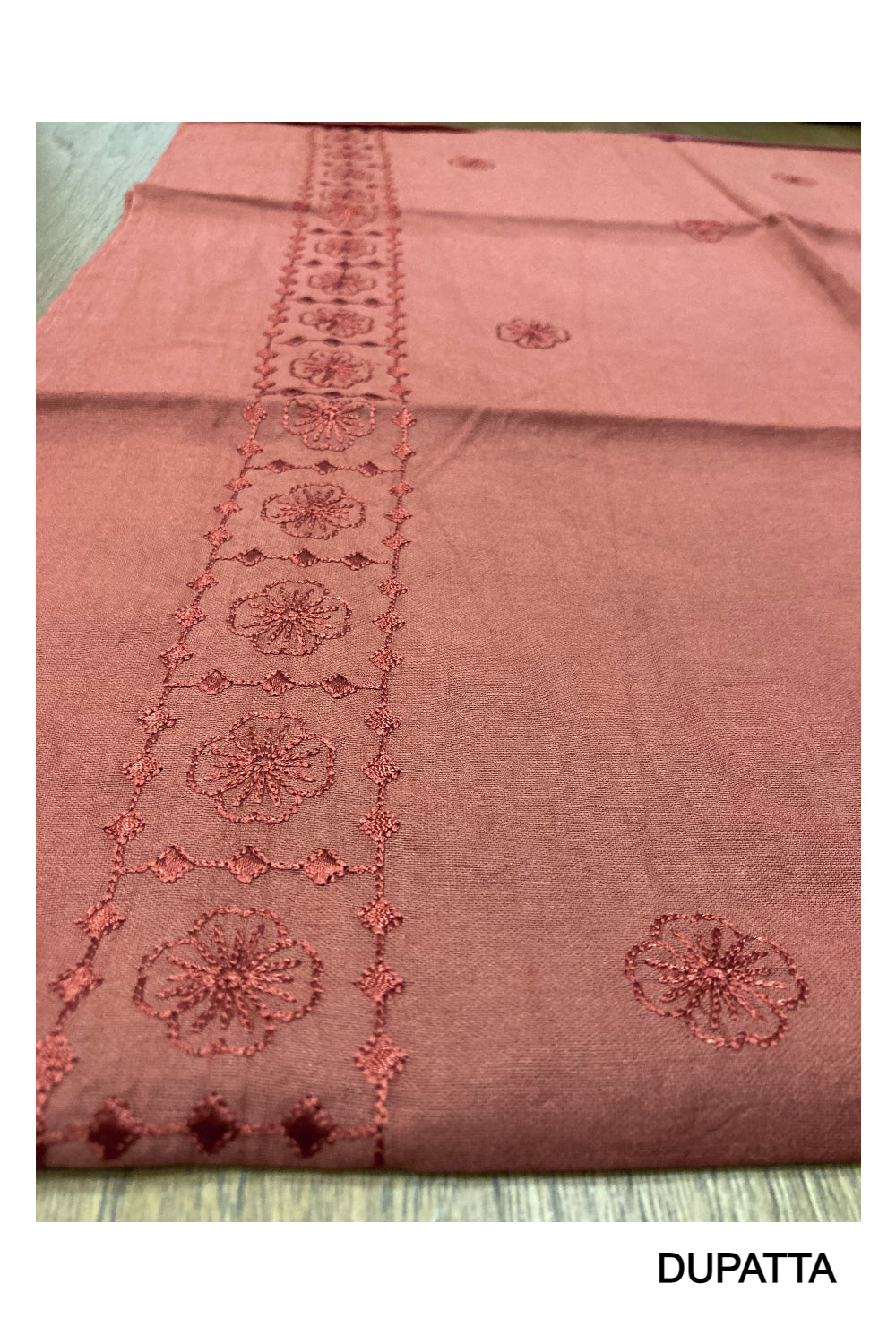 Southloom™ Cotton Churidar Salwar Suit Material in Dark Orange with Thread Work in Yoke Portion