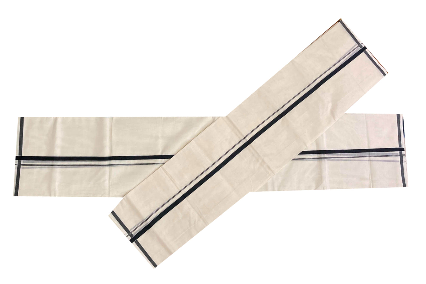 Southloom™ Premium Handloom Mundum Neriyathum (Set Mundu) with 0.5 inch Black Border (Weaver: Jaya)