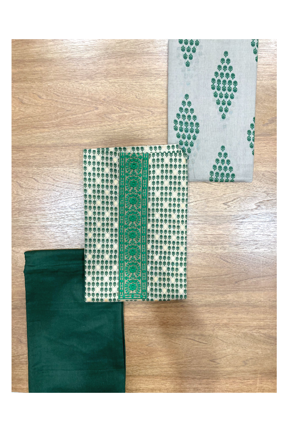 Southloom™ Cotton Churidar Salwar Suit Material with Green Prints in Light Brown Body