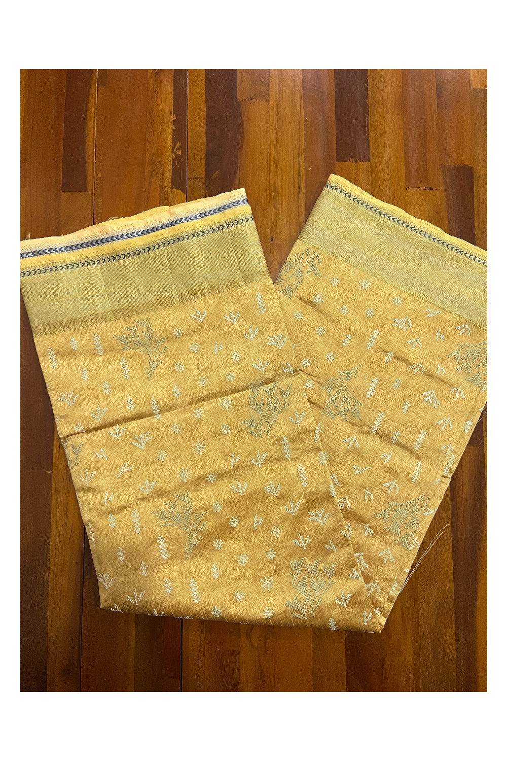 Southloom Golden Yellow Semi Tussar Designer Thread Work Saree