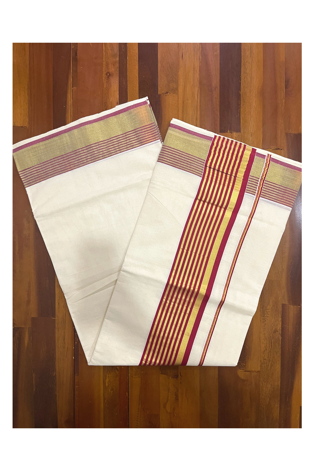 Pure Cotton Kerala Saree with Kasavu and Red Border