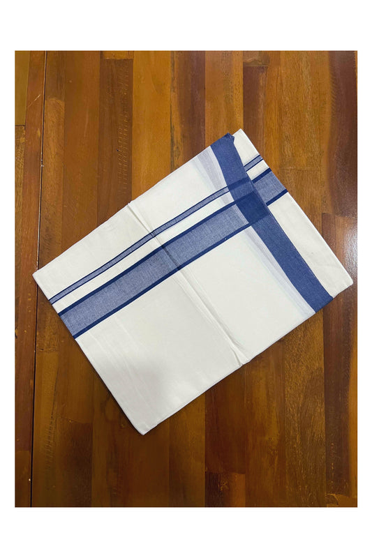 Pure White Cotton Mundu with Dark Blue Kara (South Indian Dhoti)