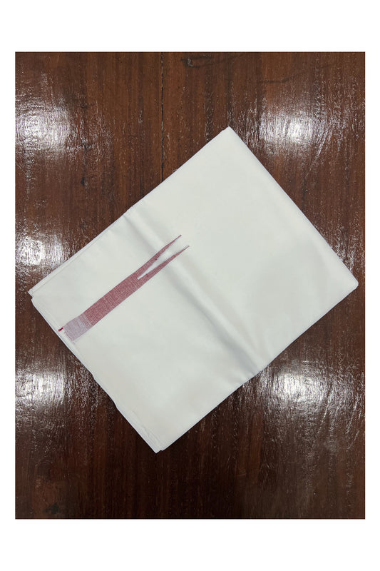 Pure White Cotton Double Borderless Mundu with Maroon Chutti Design on Bottom (South Indian Dhoti)