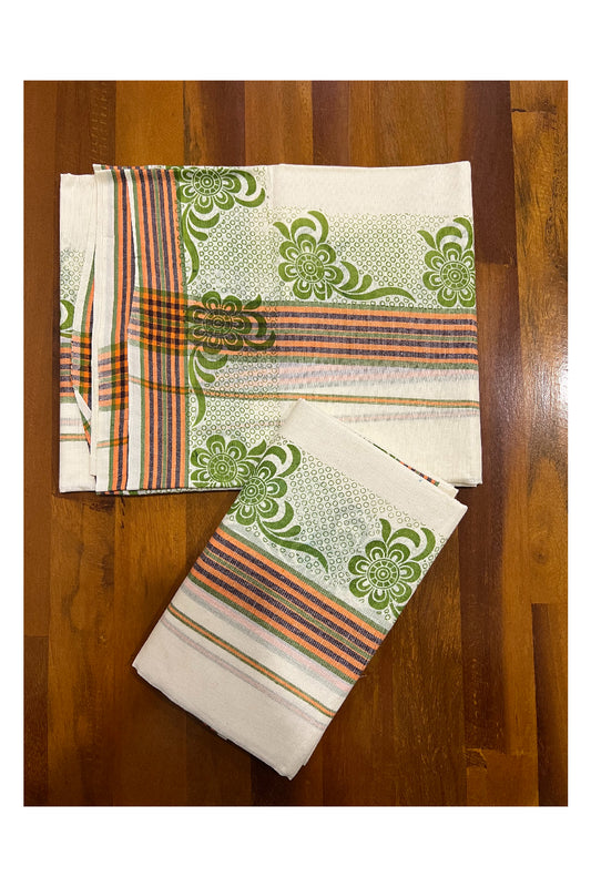 Southloom Onam 2022 Mulloth Soft Cotton Set Mundu with Green Kara and Block Print