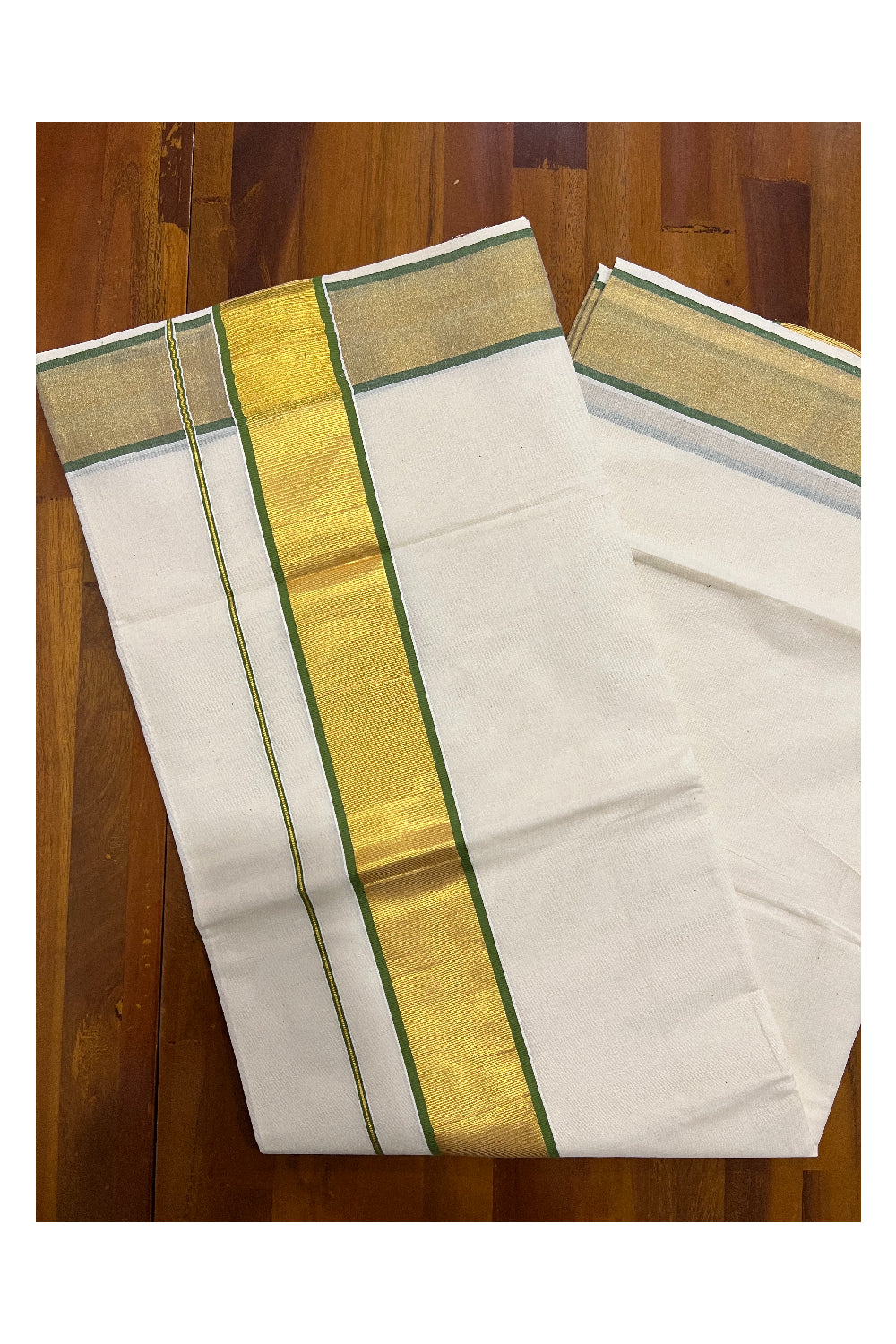 Pure Cotton Kerala Plain Saree with Kasavu and Light Green Border