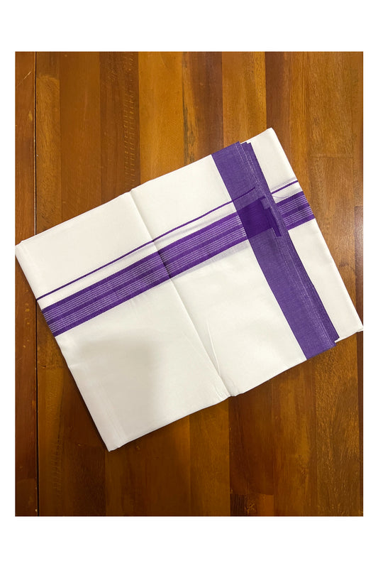 Pure White Cotton Double Mundu with Violet Border (South Indian Dhoti)