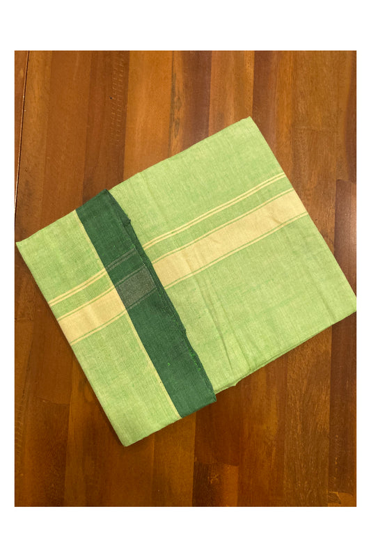 Southloom Premium Handloom Light Green Solid Single Mundu (Lungi) with Yellow Border