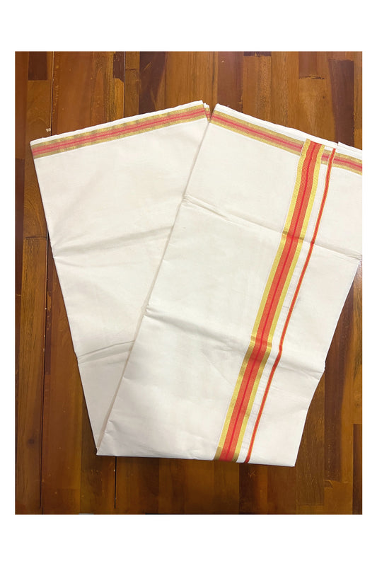 Pure Cotton Kerala Saree with Kasavu and Orange Border