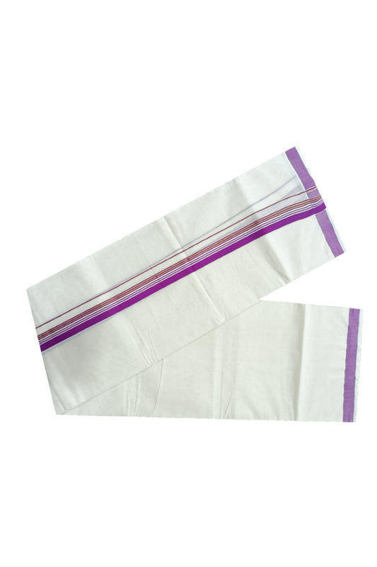 Off White Kerala Double Mundu with Kasavu and Magenta Kara (South Indian Dhoti)