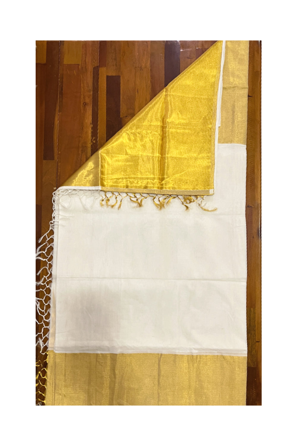 Southloom Premium Handloom Plain Kasavu Saree with 24 inch Mega Pallu