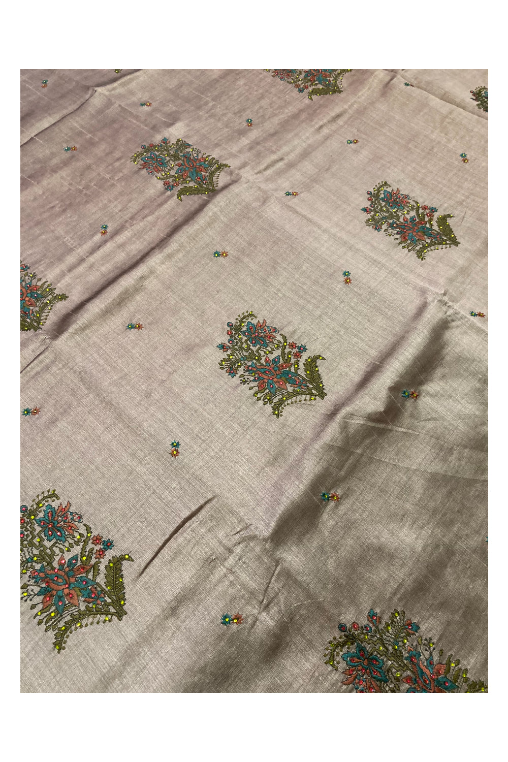 Southloom Manipuri Silk Brownish Grey Designer Saree with Bead work