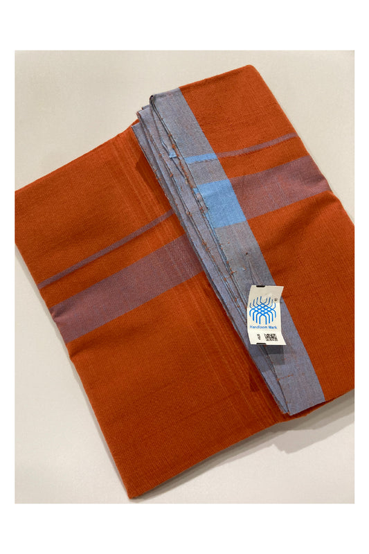 Southloom Balaramapuram Handloom Dark Kaavi Single Mundu with Blue Border (South Indian Dhoti)