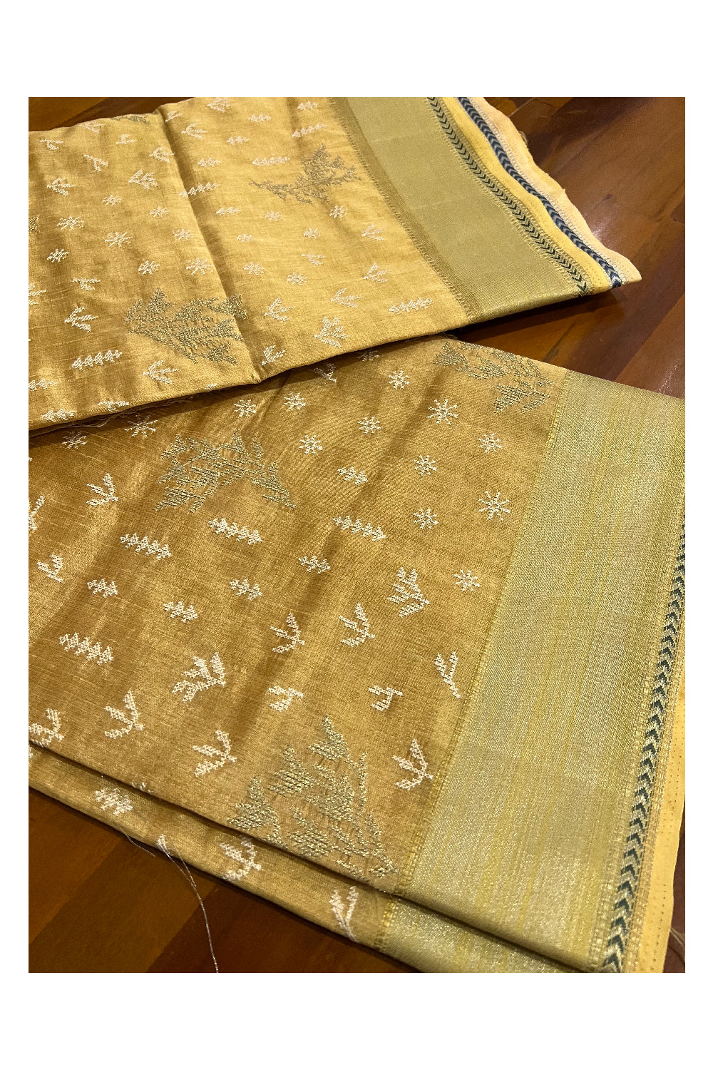 Southloom Golden Yellow Semi Tussar Designer Thread Work Saree