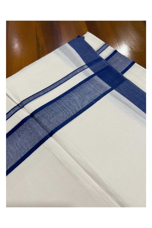 Pure White Cotton Mundu with Dark Blue Kara (South Indian Dhoti)