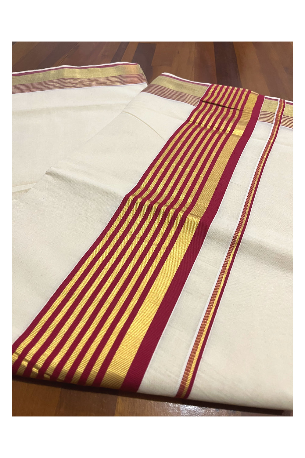 Pure Cotton Kerala Saree with Kasavu and Red Border