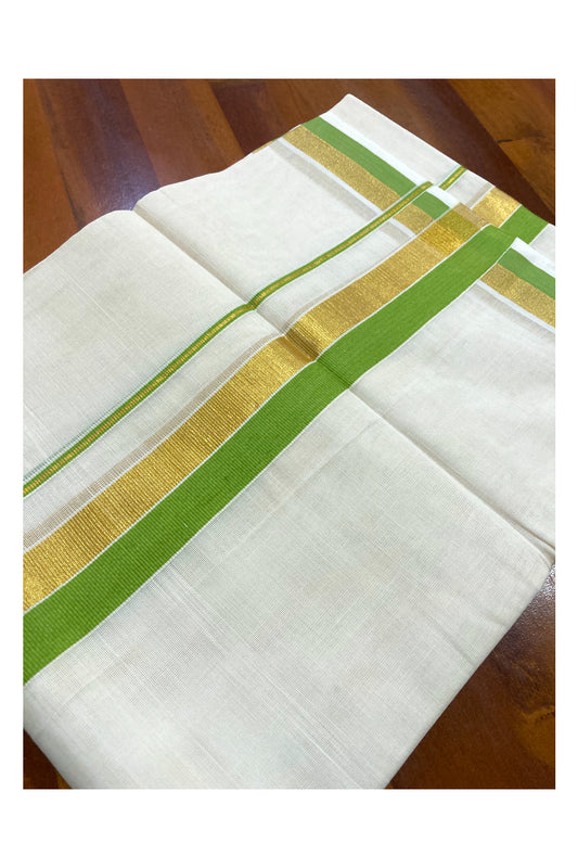 Southloom Premium Handloom Pure Cotton Mundu with Kasavu and Green Border (South Indian Dhoti)