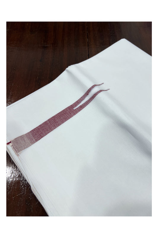 Pure White Cotton Double Borderless Mundu with Maroon Chutti Design on Bottom (South Indian Dhoti)